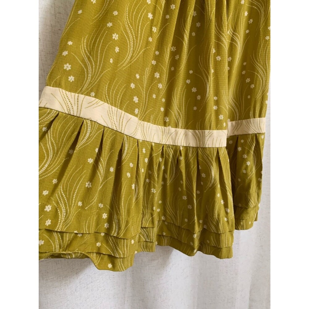 Leifsdottir Anthro 100% Silk Chartreuse Boho Ruffle Trim Women's Top 6 - Picture 6 of 8